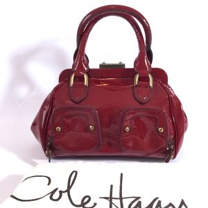 Cole Haan Red Patent Leather Frame Satchel Handbag